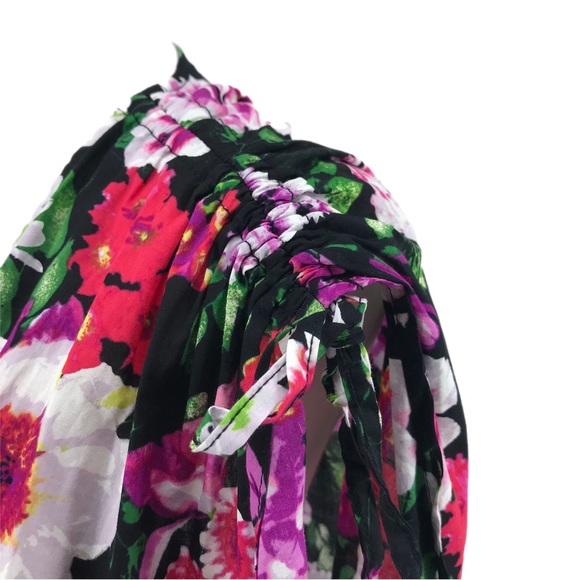 Betsey Johnson Floral Rhapsody Pink Black Fringed Open Front Kimono Wrap M/L - Picture 6 of 11